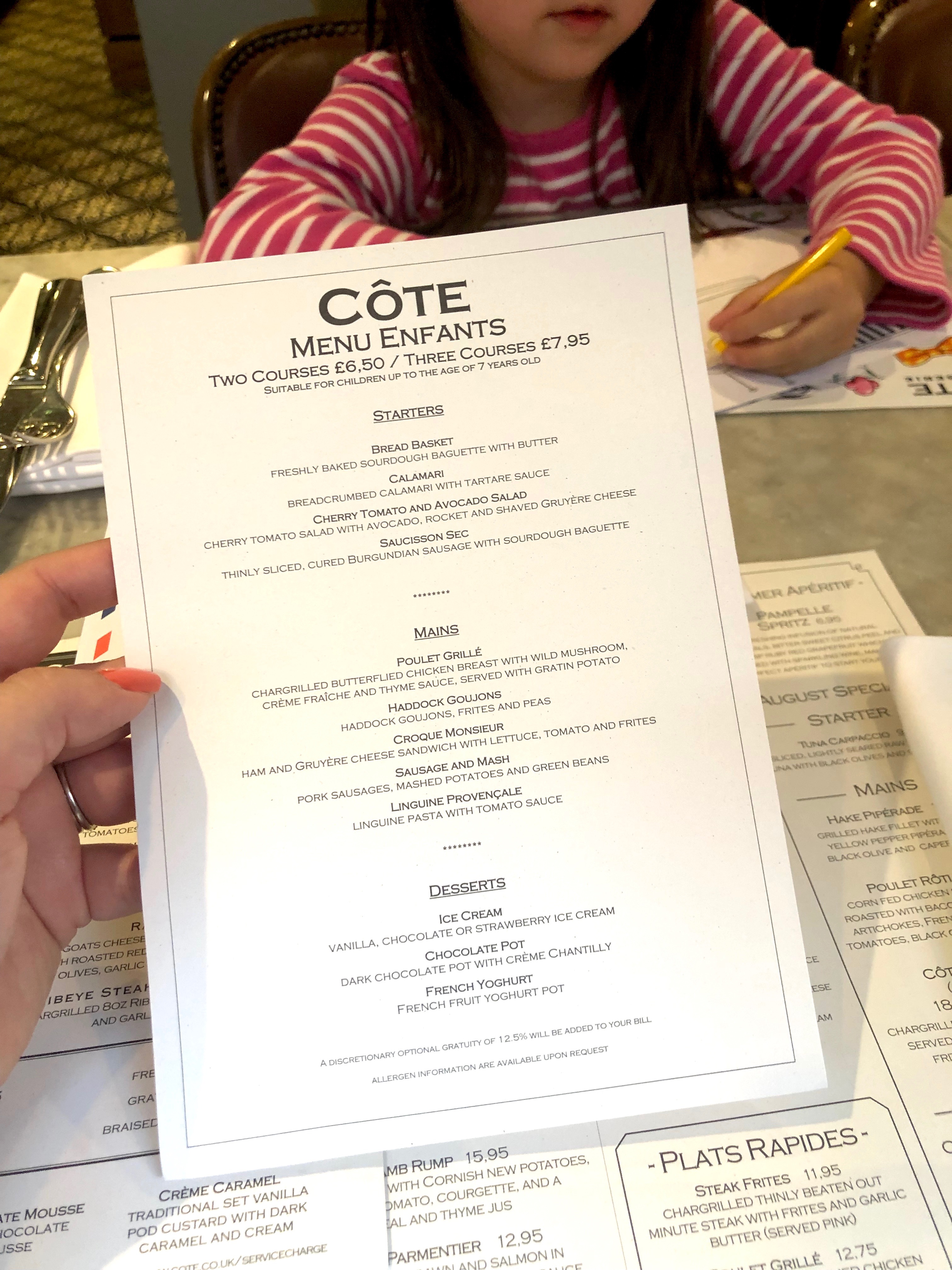cote brasserie menu enfants childrens kids